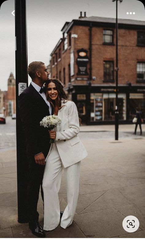 Registry Office Wedding Dress, Wedding Suits For Bride, City Hall Wedding Photos, White Wedding Suit, Women Suits Wedding, Registry Office Wedding, City Wedding Photography, City Hall Wedding, Rock My Wedding