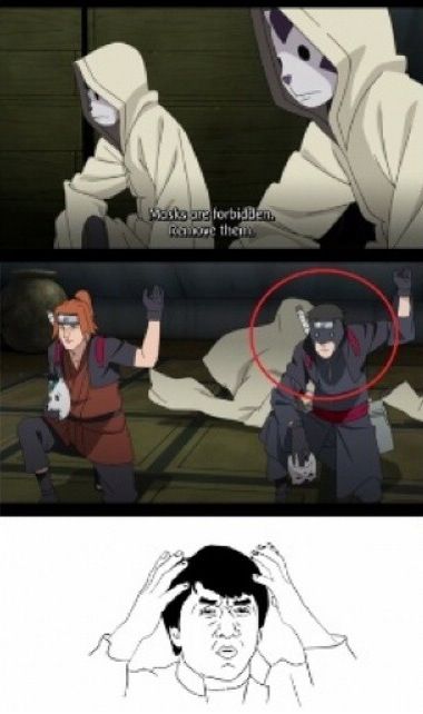 "Masks are forbidden. Remove them." Anime Logic, Anbu Mask, Funny Naruto Memes, Batman Funny, Anime Jokes, Naruto Funny, Anime Memes Funny, Anime Meme, Cowboy Bebop