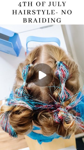 Lauren Reed on Instagram: "Part 2- Fourth of July Hairstyle!! 💙❤️🤍So many of you said you cant braid or that your hair is too short, so here’s another option!!💙 It’s just as cute, but way more simple! Thank you all SO much for your love on the first video!  For everyone who has been asking, I linked the tinsel and the hair styling cream in my stories!!  Also @yotoplay_us for the win here to keep my girls entertained while I do their hair!   #fourthofjuly #july4th #hairstyle #cutehairstyles #hairstylesforkids #hairtinsel #fairyhair #momlife #part2" Girls Fourth Of July Hairstyles, Toddler Fourth Of July Hair, July 4th Hairstyles For Kids, 4th Of July Kids Hairstyles, Fourth Of July Hair Tinsel, 4th Of July Girls Hair, Girls 4th Of July Hairstyles, 4th Of July Hair Tinsel, 4th Of July Toddler Hair