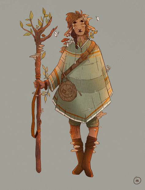 Firbolg Spore Druid, Fawn Dnd Character, Dnd 5e Druid Character Art, Unique Dnd Characters, Fawn Dnd, Firbolg Bard, Dnd Druid Outfit, Forest Character Design, Firbolg Character Design