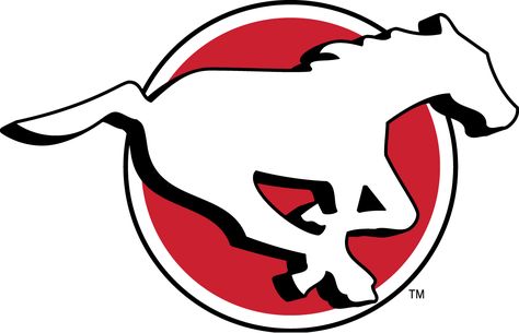 Calgary Stampeders Primary Logo (2012) - A racing white horse with black outline infront of red circle. Cfl Football, Montreal Alouettes, Saskatchewan Roughriders, Nhl Wallpaper, Girl Base, Coaster Ideas, Canadian Football League, Canadian Football, Football Logos