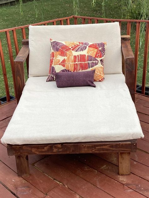 Diy Patio Furniture On A Budget, Diy Wooden Patio Furniture, Patio Lounge Furniture, Furniture Build, Wooden Patio Furniture, White Sectional, Porch Chairs, Patio Ottoman, Patio Loveseat