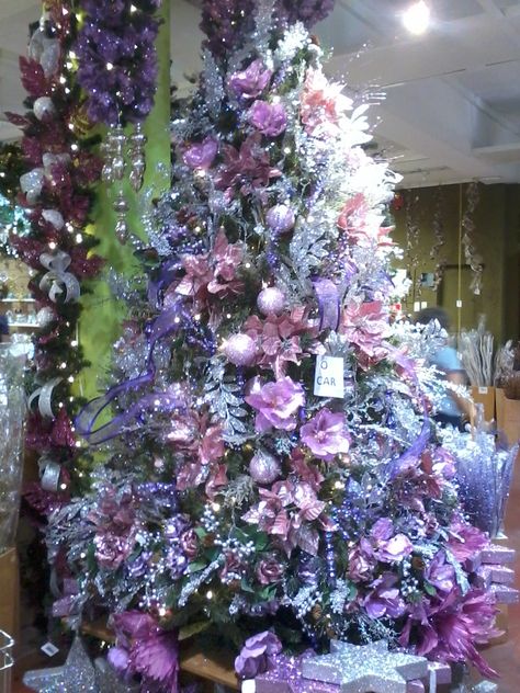 Purple and Silver Tree Purple Christmas Decorations, Purple Christmas Tree, Christmas Tree Decor Ideas, Tree Decor Ideas, Christmas Tree Collection, Silver Christmas Tree, Christmas Tablescape, Purple Trees, Purple Christmas