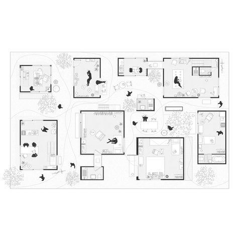 Urban Floor Plan, Architecture Floor Plan Drawing, Plan Illustration Architecture, Floor Plan Graphic, Housing Projects Architecture, Floor Plan Architecture, Moriyama House, Architecture Floor Plan, Mos Architects