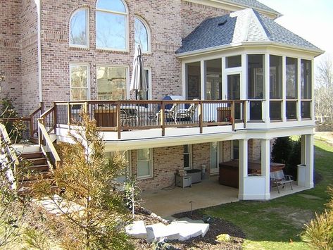 Two Story Deck, Second Story Deck, Deck Design Ideas, Deck And Patio, Screened Porch Designs, Screened In Deck, Sunroom Addition, Deck Building, Patio Deck Designs