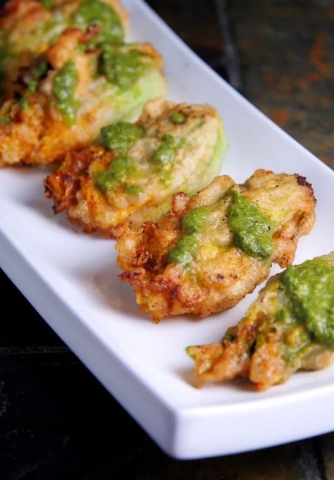 Roasted Corn & Black Bean Stuffed Squash Blossoms with Charred Jalapeño Chimichurri Squash Blossom Recipe, Fried Squash Blossoms, Squash Butternut, Farm Basket, Stuffed Squash Blossoms, Corn Black Bean, Stuffed Squash, Zucchini Blossoms, Squash Blossoms