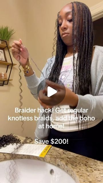 Diy Boho Knotless Braids, How To Refresh Boho Knotless Braids, How To Add Boho Curls To Braids, How To Add Curls To Knotless Braids, What Hair To Use For Boho Braids, How To Do Boho Knotless Braids, How To Do Boho Braids, How To Curl Braids At The End, Small Boho Box Braids