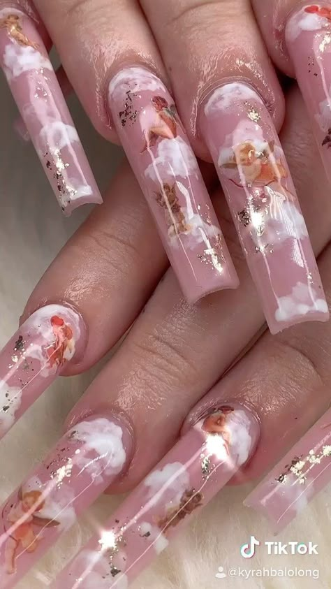 Angel Inspired Nails, Angel Acrylic Nails, Angel Nails Acrylic, Angel Nails Designs, Heaven Nails, Angelic Nails, Nails With Foil, Ethereal Nails, Extra Nails