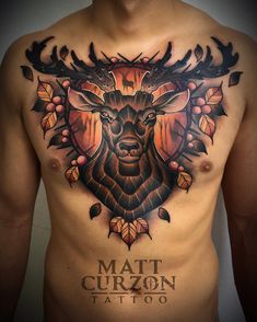 Tattoo artist Matt Curzon new school neo traditional tattoo Best Tattoos For Men, Chest Tattoos For Men, Tattoo Bras Homme, Tato Tradisional, Stag Tattoo, Hirsch Tattoo, Sketch Images, Diy Outfits, Tattoo Trend