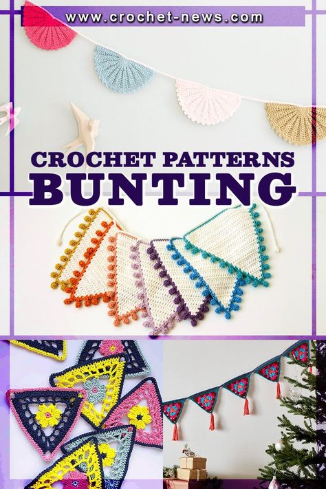 This year, spruce up your party and home decorations with these quick and easy crochet bunting patterns! These lovely buntings would find a gorgeous spot in your home decor by getting hung on the walls, shelves, doors, and party tables! Crochet Party Decorations, Crochet Bunting Free Pattern, Crocheted Bunting, Crochet Flower Bunting, Crochet Bunting Pattern, Crochet Boys, Crochet Shirts, Wall Hanging Decorations, Crochet Nursery Decor