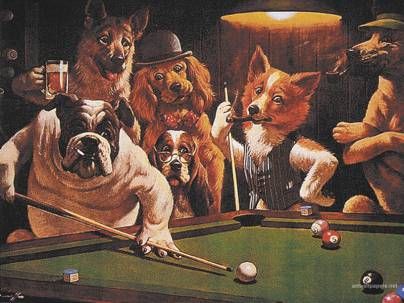 Anthromorphism is by definition: Any attribution of human characteristics (or characteristics assumed to belong only to humans) to animals, non-living things, phenomena, material states, objects or… Dogs Playing Pool, Dogs Playing Poker, Playing Pool, Dogs Playing, Cave Paintings, A Level Art, Human Art, Art Inspiration Painting, Dog Paintings