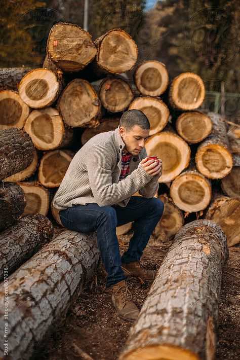 Sitting On A Log Reference, Body Photography, Woods Photography, Man Sitting, Adventure Photos, Take A Break, Lumberjack, Pose Reference, Real Life