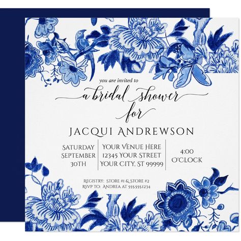 Asian Influence Blue White Floral |Bridal Shower Chinoiserie Flowers, Bridal Tea Invitations, Blue Bridal Shower Invitations, Bridal Luncheon Invitations, Blue White Weddings, White Bridal Shower, Blue Bridal Shower, Bridesmaid Invitation, Bridal Luncheon