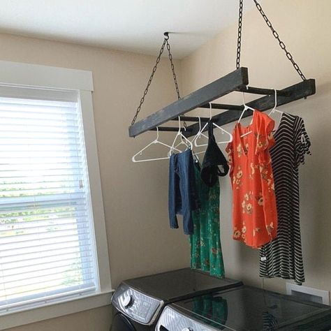 #diy #storage #laundryroondecor Organize Laundry Room, Laundry Room Drying, Laundry Room Drying Rack, Organize Laundry, Grey Laundry Rooms, Small Laundry Room Organization, Room Storage Diy, Vintage Ladder, Laundry Rack