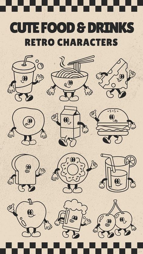 Retro character, editable design element set | premium image by rawpixel.com / Aew Groovy Doodles, Retro Doodles, Cartoon Character Clipart, Logos Vintage, Logos Retro, Character Clipart, Retro Character, Doodle Characters, Retro Graphic Design