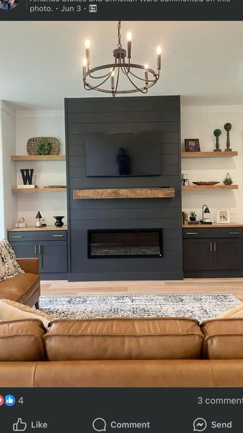 Tv On Living Room Wall, Fire And Tv Wall Built Ins Shiplap, Fireplace Wood Wall Ideas, Diy Master Accent Wall, Sage Green Shiplap Fireplace, Living Room Gas Fireplace With Tv, Dark Green Shiplap Fireplace, Big Tv Above Fireplace, Living Room Ideas Electric Fireplace