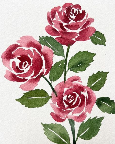 Watercolor Paintings Of Roses, English Rose Watercolor, Flowers Drawing Painting, Watercolour Rose Painting, Watercolor Art Rose, Watercolour Roses Easy, Rose Watercolor Painting Easy, Watercolour Art Inspiration, Watercolor Roses Painting