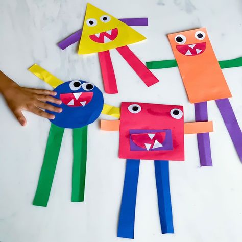 Shape Art Preschool, Shape Monster Craft, Foam Crafts For Kids, Shape Monster, Craft Monster, Fire Safety Preschool Crafts, Colour Monster, Make A Monster, Shapes Craft