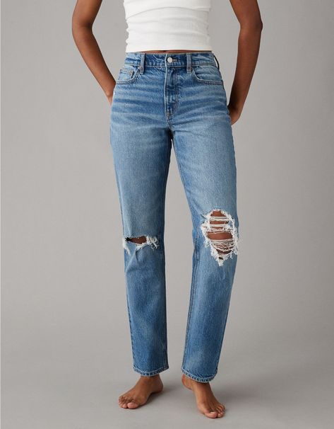 AE Stretch Super High-Waisted Ripped Ankle Straight Jean Levi Jeans Ripped, H&m Jeans Outfit, Best High Waisted Jeans, Best Women’s Jeans, Jean Styles 2024, Amazon Jeans Women, Comfortable Outfits Summer, American Eagle Aesthetic, Women’s Jeans