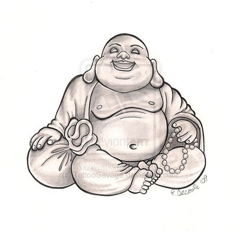 Fat Buddha Tattoo, Laughing Buddha Tattoo, Buddha Tattoo Sleeve, Buddha Drawing, Buddha Tattoo Design, Buddha Tattoos, Star Tattoo Designs, Buddha Tattoo, Happy Buddha