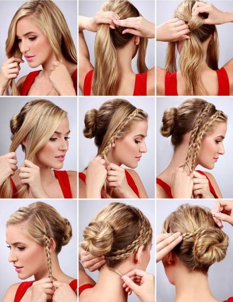 Haircut Styles For Women, Short Haircut Styles, Hair Bun Tutorial, Braided Bun Hairstyles, Double Braid, Penteado Cabelo Curto, Hair Updo, Hair Dos, Gorgeous Hair