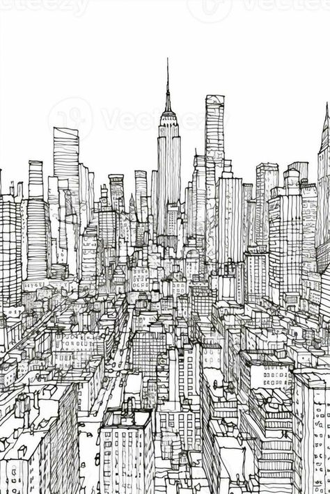 a drawing of a cityscape with a lot of tall buildings. generative ai. Tall Buildings, Icon Set Vector, A Drawing, Icon Set, Vector Icons, Cityscape, Vector Free, Photo And Video, Building