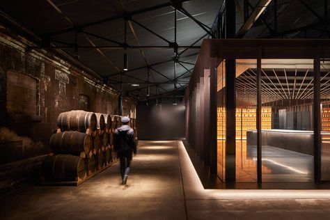 Distillery Interior Design, Building Development, Copper Still, Winery Tasting Room, Scandinavian Architecture, Copper Chandelier, Lighting Plan, Prefabricated Houses, Oak Barrel