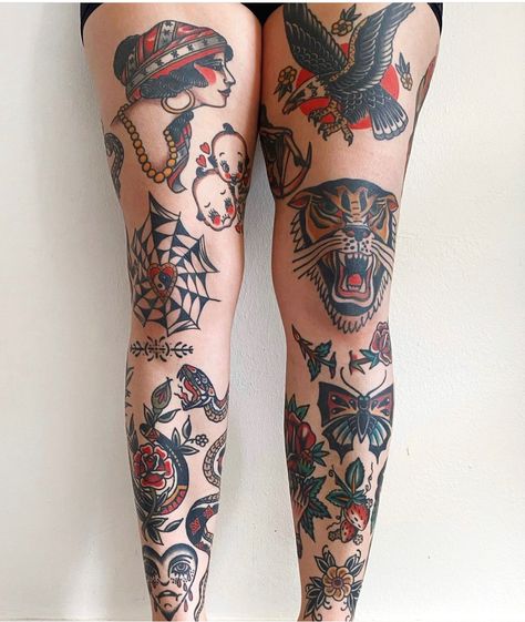 Trad Leg Tattoos, American Traditional Leg Tattoo, Traditional Leg Tattoos, Traditional Leg Sleeve, Traditional Tattoo Leg Sleeve, Tattoo Pierna, Hipster Tattoo, Traditional Style Tattoo, Traditional Tattoo Sleeve