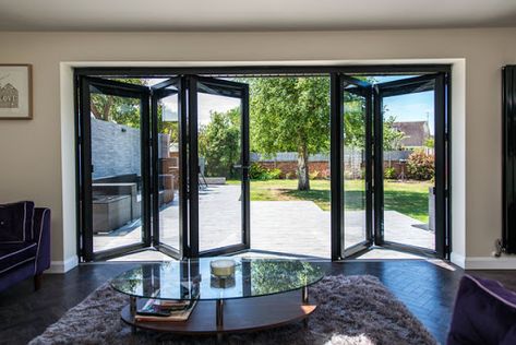 Bi Fold Doors Internal, Modern Patio Doors, Concertina Doors, Bifold Patio Doors, Bifold Door, Sliding Folding Doors, French Doors Exterior, Door Design Modern, Door Manufacturer