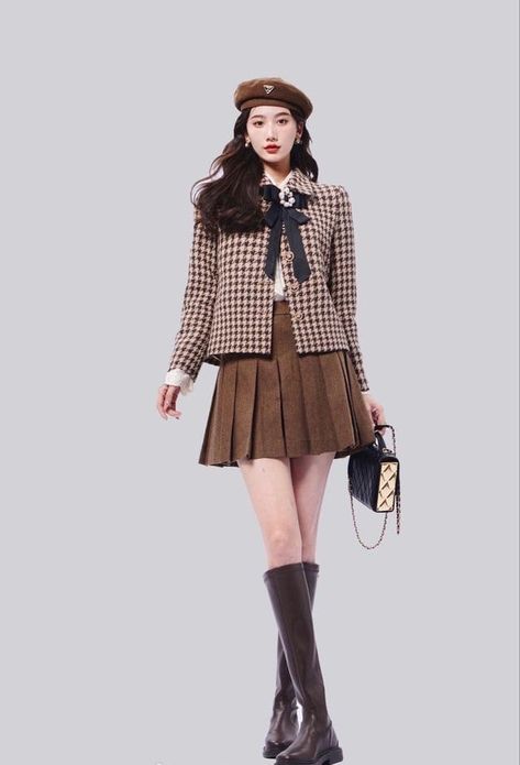 Kpop Retro, Korea Outfit, Retro Outfit, Girls Attire, Preppy Fashion, Classy Winter Outfits, Estilo Preppy, Uniform Fashion, Fashionista Clothes