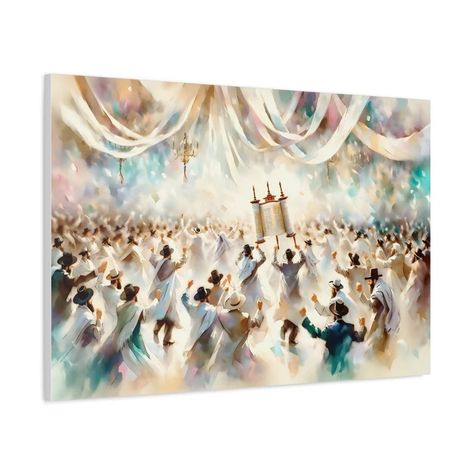 Simchat Torah Canvas Painting, Dancing With Bible Artwork, Jewish Holiday Watercolor Wall Art Home Decor, Judaica Gifts, Original Paint - Etsy Israel Judaica Paintings, Jewish Artwork, Mark Art, Painting Dancing, Holiday Watercolor, Simchat Torah, Bible Artwork, Shabbat Candlesticks, Judaica Art