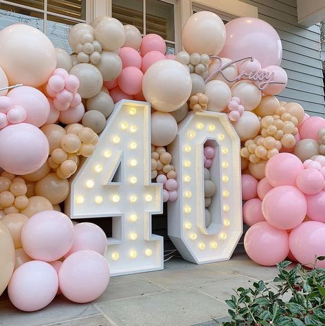 Gas Balloons, Balloon Styling, Party Marquee, 40th Birthday Balloons, 40th Bday Ideas, 40th Birthday Party Decorations, Lighted Marquee Letters, Number 40, Bday Party Theme