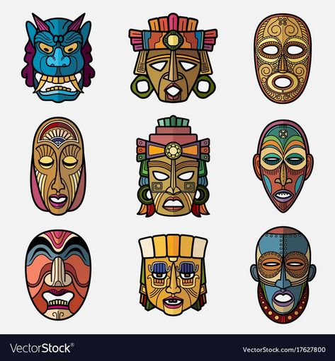 African craft voodoo tribal mask and inca south vector image African Art Projects, African Crafts, Tiki Art, Mask Painting, African Paintings, Afrique Art, Afrikaanse Kunst, African Art Paintings, Face Illustration