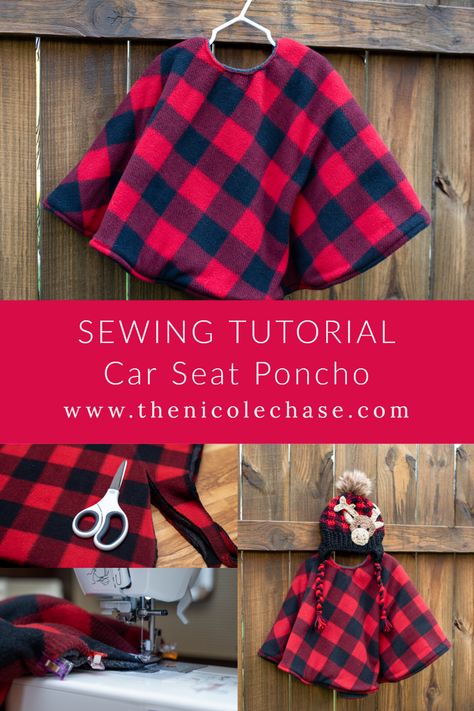 Landon's Car Seat Poncho - Sewing Tutorial — Nicole Chase Free Sew Craft DIY Coat Alternative Carseat Baby Toddler Kids Child Car Seat Poncho Pattern, Carseat Poncho Pattern, Kids Poncho Pattern, Poncho Pattern Sewing, Toddler Poncho, Car Seat Poncho, Girls Poncho, Fleece Poncho, Baby Poncho