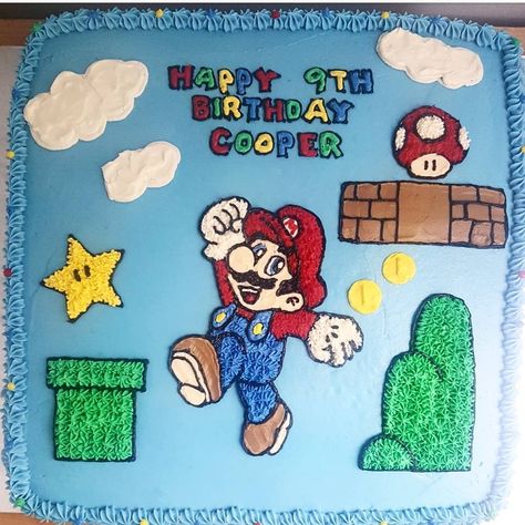 Super Mario birthday cake Super Mario Bros Sheet Cake, Mario Birthday Sheet Cake, Mario Bros Sheet Cake, Mario Sheet Cake, Super Mario Birthday Cake, Mario Birthday Cake, Mario Bros Cake, 9th Birthday Cake, Super Mario Cake