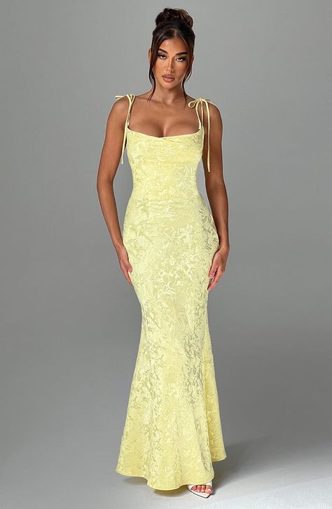 Whitney Maxi Dress - Lemon Dress Babyboo Fashion Premium Exclusive Design House Of Cb Dress Wedding Guest, Gold Prom Dresses Tight, Lemon Yellow Prom Dress, Prom Dresses Flattering, Yellow Lace Prom Dress, Lemon Maxi Dress, Butter Yellow Prom Dress, Yellow Floor Length Dress, Colourful Prom Dress