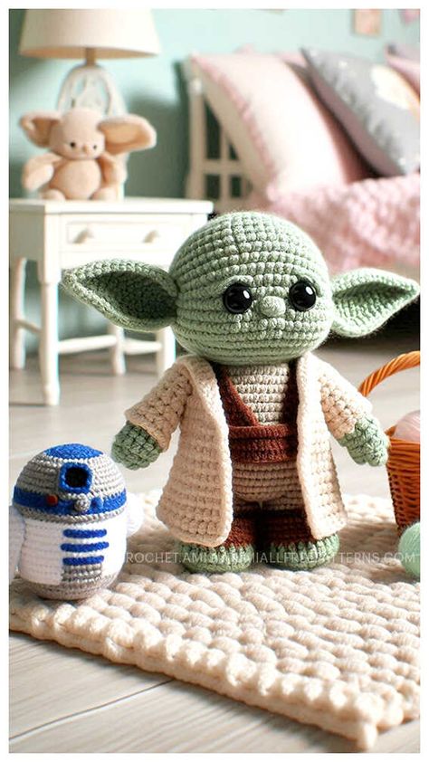 Amigurumi Yoda Crochet Free Pattern Starwars Crochet Free Pattern, Grogu Crochet Pattern Free, Star Wars Amigurumi Pattern Free, Baby Yoda Crochet Pattern Free, Baby Yoda Crochet Pattern, Yoda Crochet Pattern, Star Wars Amigurumi, Yoda Crochet, Knit Star