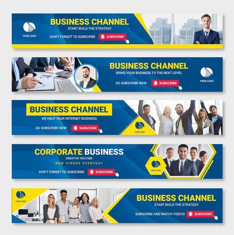 5 Business Channel Youtube Cover Templates PSD Youtube Banner For Business, Youtube Cover, Youtube Business, Youtube Banner Template, Youtube Thumbnails, Cover Templates, Youtube News, Youtube Banner, Banner Template Design