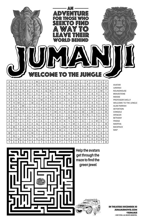 JUMANJI Mini poster + Activity Sheet Jumanji Themed Games, Dwayne Johnson Birthday Party, Jumanji Escape Room, Jumanji Party Games, Jumanji Party Ideas, Jumanji Hunter, Jumanji Party, Jumanji Game, Jumanji Board Game