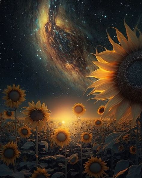 Sunflower Galaxy, Surreal Flowers, Nature Road, Photography Dark, Faery Art, Fairy Drawings, Sunflower Pictures, Wallpaper Stores, K Wallpaper