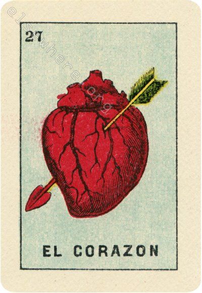 27 - El Corazon | Clemente Jacques, Series 1, ca. 1920s | Loteria Collection | Communications From Elsewhere Idk Pictures, Vintage Wall Collage, Loteria Art, Keri Smith, Loteria Cards, Mexican Culture Art, Wall Collage Kit, Dorm Posters, Collage Kit