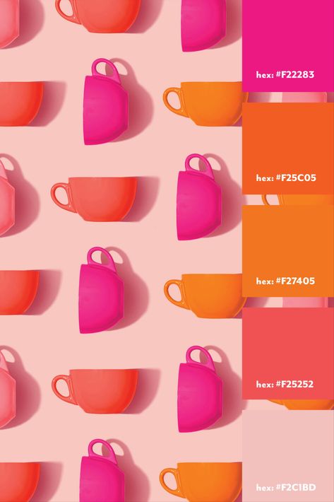 Trending♨ graphicdesignergift #cafelogo #logopose #minimallogodesign🎖️ Orange Pink Black Color Palette, Pink And Orange Pallete, Pink Orange Pallete, Color Palette Fuschia, Pink And Tangerine Color Palette, Coral Colour Scheme, Orange Pink Color Scheme, Coral Colour Combinations, Bright Logo Color Palette