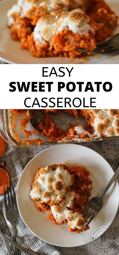 Marshmellow Sweet Potatoes, Sweet Potato Suffle, Canned Sweet Potato Recipes, Easy Sweet Potato Casserole, Sweet Potato Casserole With Marshmallows, Sweet Potatoes With Marshmallows, Sweet Potato Casserole Easy, Easy Sweet Potato, Sweet Potato Souffle