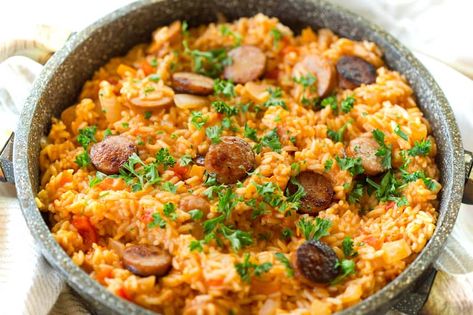 Sausage Pepper Rice Skillet Sausage Link Recipes Dinners, Italian Sausage Link Recipes, Hot Links Recipes Dinners, Hot Links Recipes, Dinners With Rice, Sausage Link Recipes, Louisiana Jambalaya, Jambalaya Rice, Pan Sausage