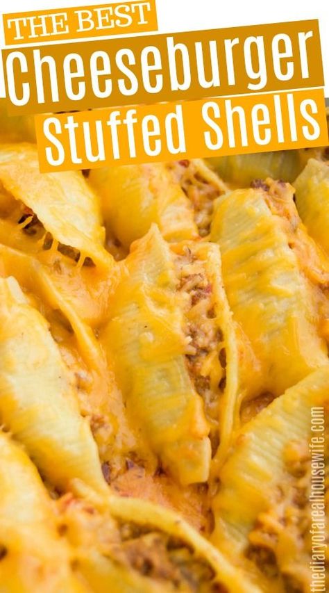 Bacon Cheeseburger Stuffed Shells, Ground Beef Jumbo Shells, Ground Beef Recipes Jumbo Shells, Big Stuffed Shells Recipes, Jumbo Shells Recipe Beef, Stuffed Shells With Ground Beef Easy, Jumbo Pasta Shell Recipes Ground Beef, Recipes With Jumbo Pasta Shells, Hamburger Stuffed Shells