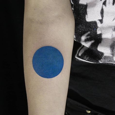 Blue circle tattoo by Aga Kura inked on the right forearm Round Tattoo, Tattoo On Wrist, L Tattoo, Circle Tattoo, Circle Tattoos, Explore Tattoo, Blue Tattoo, Simple Tattoo, Diy Tattoo