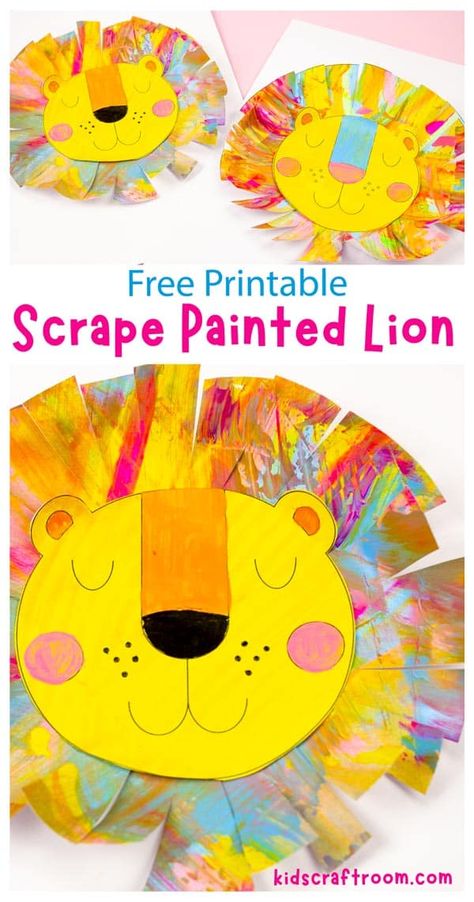 Jungle Theme Crafts, Safari Crafts, Woodland Whimsy, Lion Craft, Scrape Painting, Daniel And The Lions, Fun Summer Crafts, Free Printable Crafts, Kids Craft Room