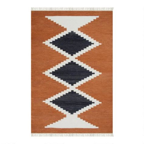 Rust and Charcoal Diamond Wool Kilim Malik Area Rug | World Market Wellness Office, Western Rug, Decorating New Home, Kilim Design, Modern Kilim Rug, Weaving Loom Projects, 5x8 Area Rugs, Loom Projects, Affordable Rugs