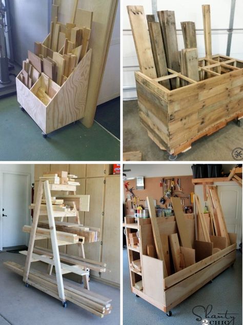 Scrap Wood Storage, Wood Storage Rack, Basement Workshop, Lumber Storage, Tool Storage Diy, Diy Garage Storage, Easy Wood, Scrap Wood Projects, Diy Holz