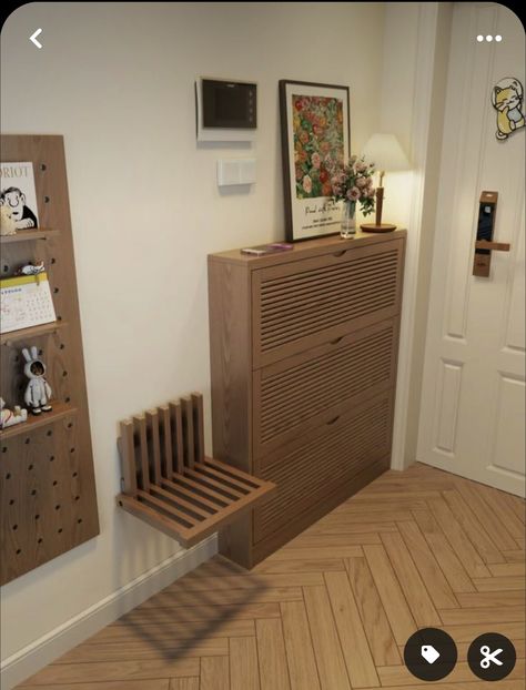 Tiny Front Entry, Entryway Decor Small Apartment, Narrow Entryway Coat Storage, Tiny Apartment Entryway Ideas, Small Modern Entryway Ideas, Foyer Ideas Entryway Mid Century Modern, Narrow Entryway With Stairs, Small Entry Ideas Entryway, Open Entry Way Ideas